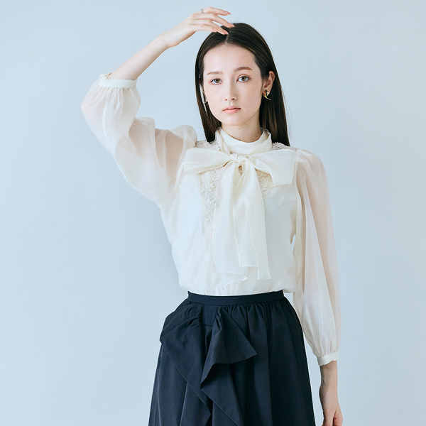 アンジェリックプリティ 長袖綿ハートレース リボンタイ付き ブラウス