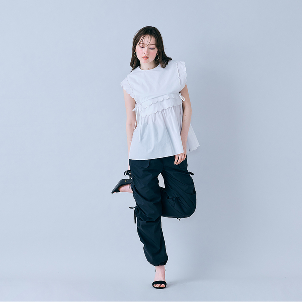 ダブルスカラップ刺繍ノースリーブブラウス | レディースファッション