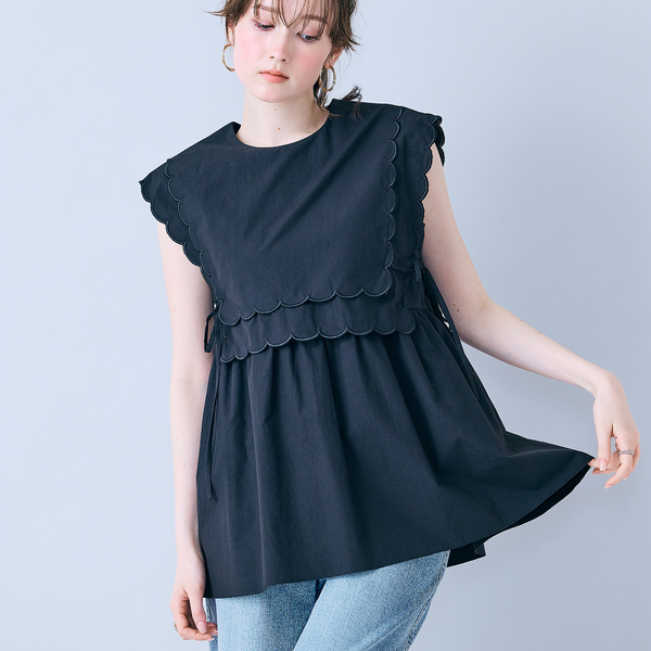 ダブルスカラップ刺繍ノースリーブブラウス | レディースファッション 