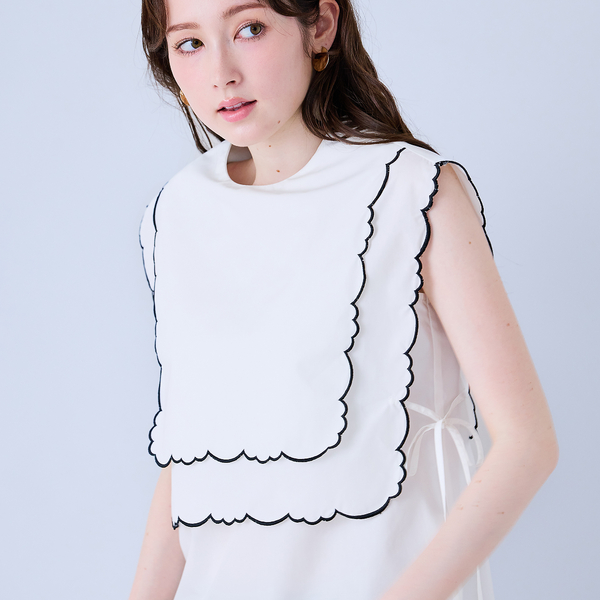 スカラップ刺繍ダブルカラーブラウス | レディースファッション