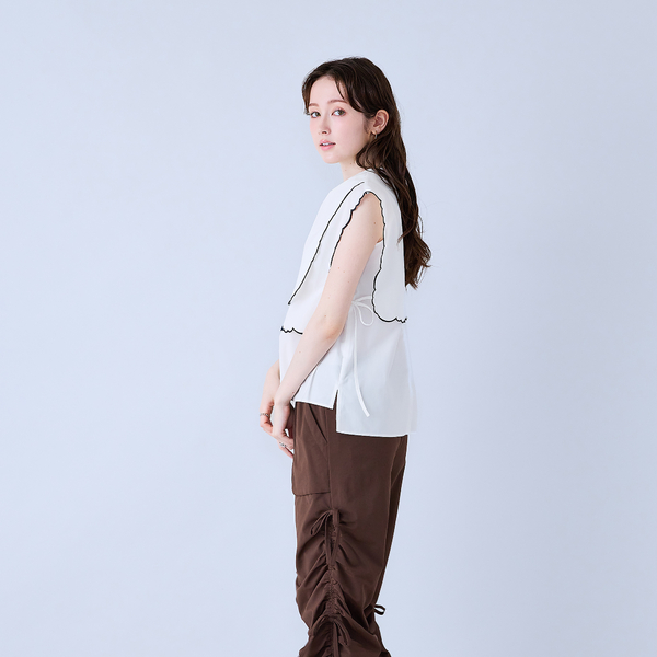 スカラップ刺繍ダブルカラーブラウス | レディースファッション