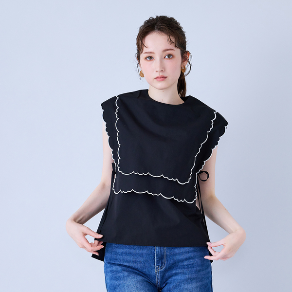 スカラップ刺繍ダブルカラーブラウス | レディースファッション