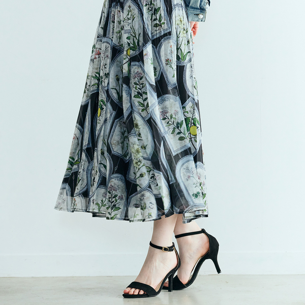フラワーフレームプリントプリーツスカート | レディースファッション