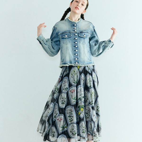 フラワーフレームプリントプリーツスカート | レディースファッション