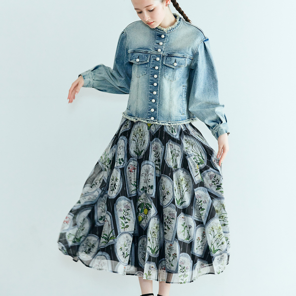 フラワーフレームプリントプリーツスカート | レディースファッション