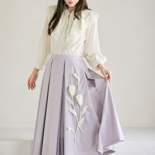美品 M'S GRACY フラワーモチーフ フレア スカート アイボリー 40 美品 M'S GRACY フラワーモチーフ フレア スカート アイボリー 40