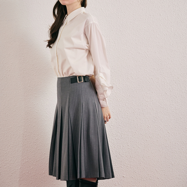 ボックスプリーツ合皮ベルト付きスカート | レディースファッション