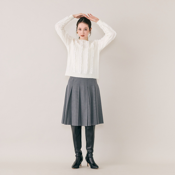 ボックスプリーツ合皮ベルト付きスカート | レディースファッション