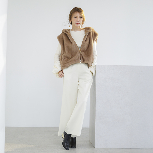 モデル美香着用】ワイドシルエットサロペットパンツ/WHITE