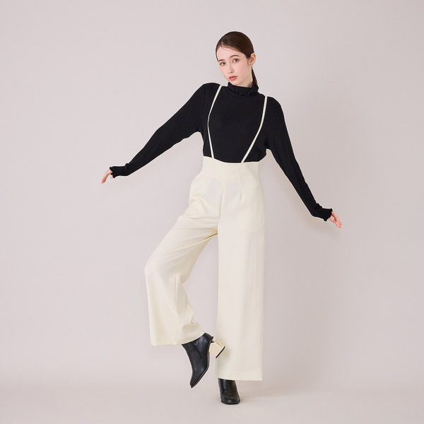 モデル美香着用】ワイドシルエットサロペットパンツ/WHITE