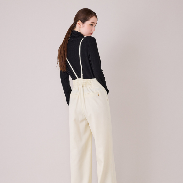 モデル美香着用】ワイドシルエットサロペットパンツ/WHITE