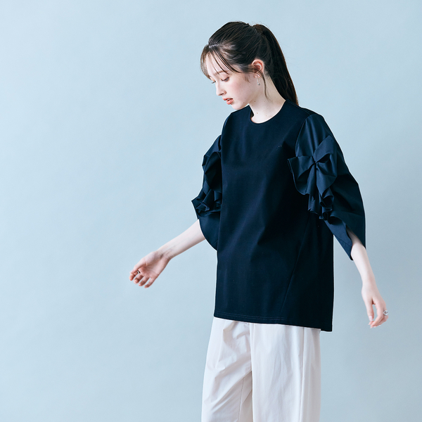 TITTY＆CO. tシャツ チェックバイカラーフリルトップス