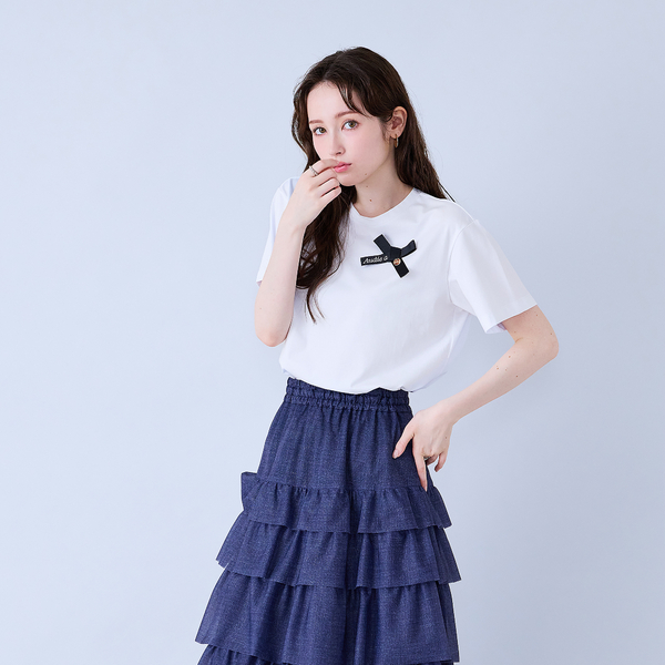 Audie a Musesロゴ入りリボンカットソー | 新品 ボリュームフリル 