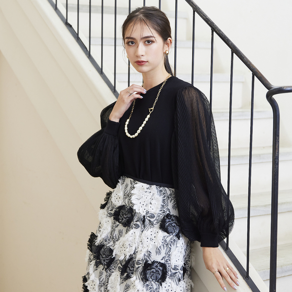 ドットチュールバルーンスリーブニット | レディースファッション  