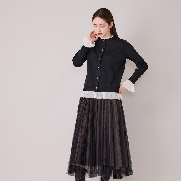 美フリル◎ TO BE CHIC フリルカーディガン　黒　Ⅰ N3585 異素材フリルドッキングニットカーディガン | レディースファッション