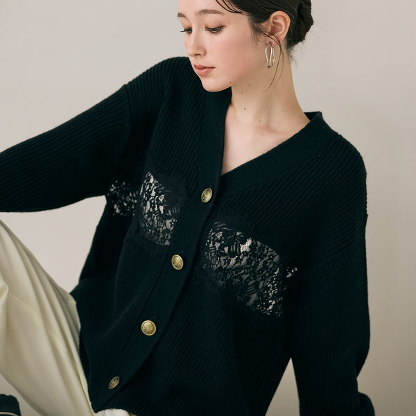 【Rose Tiara】新作　ノーカラーリボンジャケット　ダークブルー　46 フロントリボンノーカラージャケット（51032514