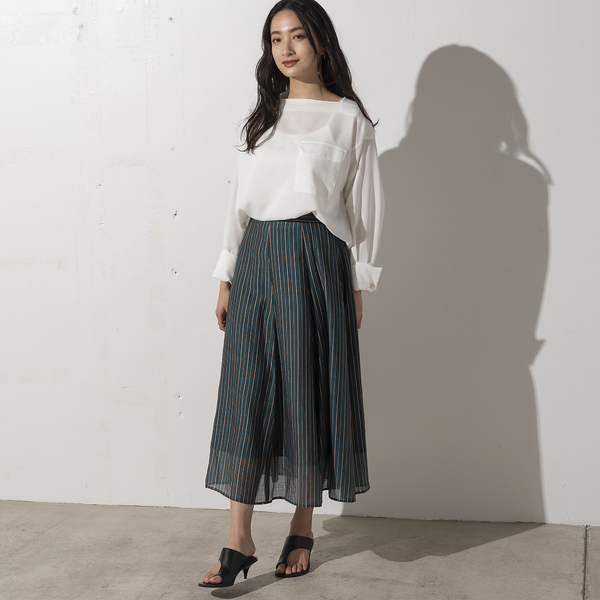 【美品】25SS新作　Theory シアーストライプフレアスカート　Sサイズ 1-172849-1.jpg