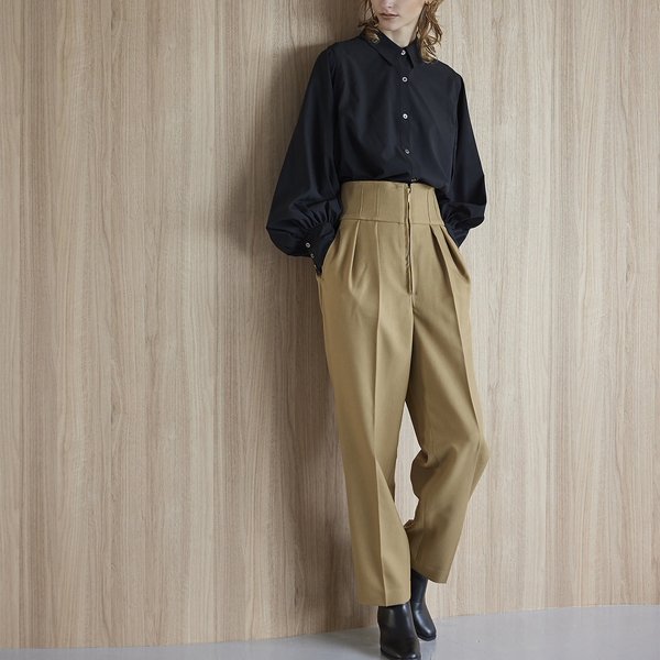 LOHEN ランダムタックハイウエストパンツ　36 Eclat one】 ハイウエスト タック テーパード スラックスパンツ
