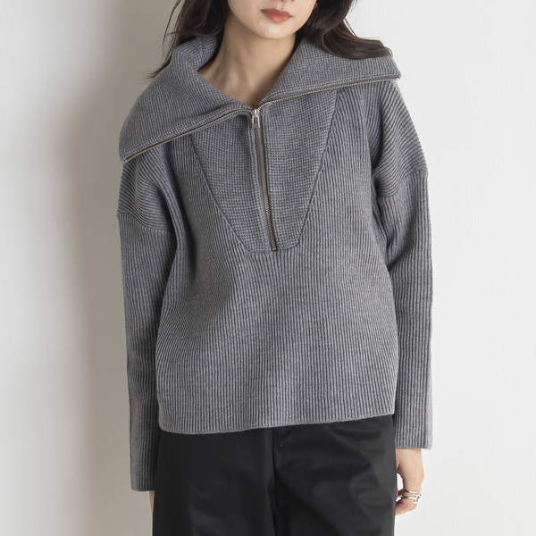 美品 GIUGIU SPORT ハーフジップハイネックニット　五分袖 ハーフジップニットプルオーバー | レディースファッション【JUNIOR