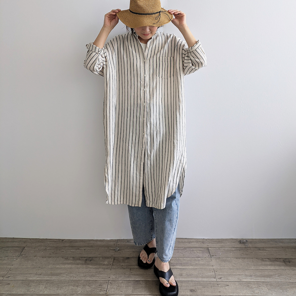 リネン100% ストライプ ロングシャツ リネン100% ストライプ ロングシャツ リネン100％】ストライプ柄