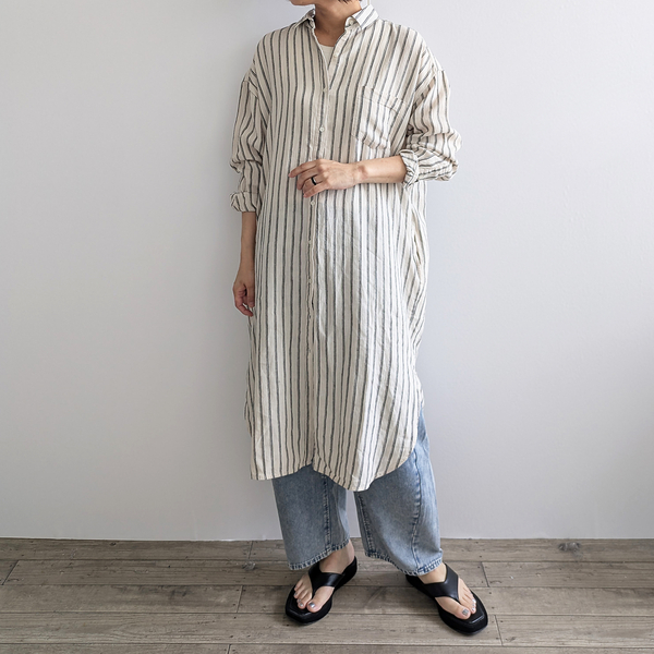 リネン100％】ストライプ柄シャツワンピース | レディース